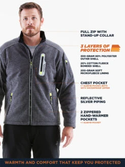 Refrigiwear Extreme Sweater Jacket -Refrigiwear 0780 Mens Warm Fleece Lined Extreme Sweater Jacket with Reflective Piping Gray 12352.1682360610