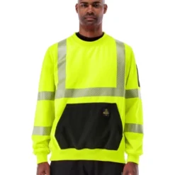 RefrigiWear High Visibility Hi Vis ANSI Type R, Class 3 Breathable Safety Crewneck Sweatshirt