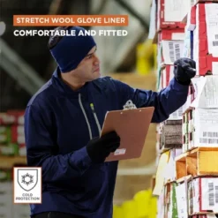 RefrigiWear Warm Stretch Fit Merino Wool Glove Liners Black (Pack Of 12 Pairs)